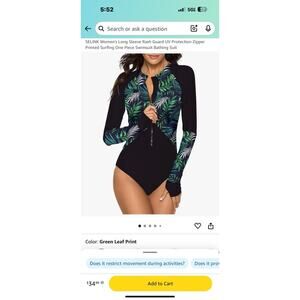 Women's Long Sleeve Rash Guard UV Protection ZipperPrinted Surfing Sz 2XL
